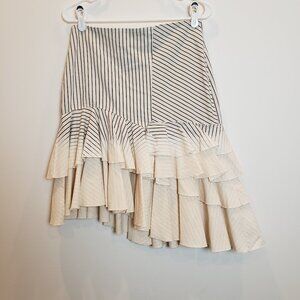 Zara TRF Denimwear Blue/Cream Striped Asymmetrical Tiered Ruffle Skirt Large